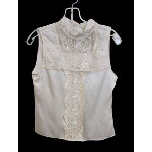 Vintage Designer custom made lace and satin sleeveless zipper blouse.